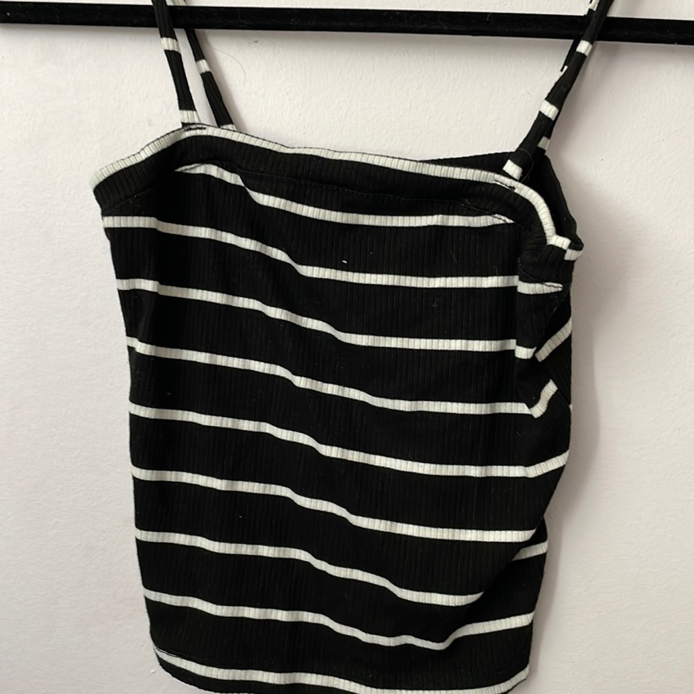 Black and White Striped Crop Tank